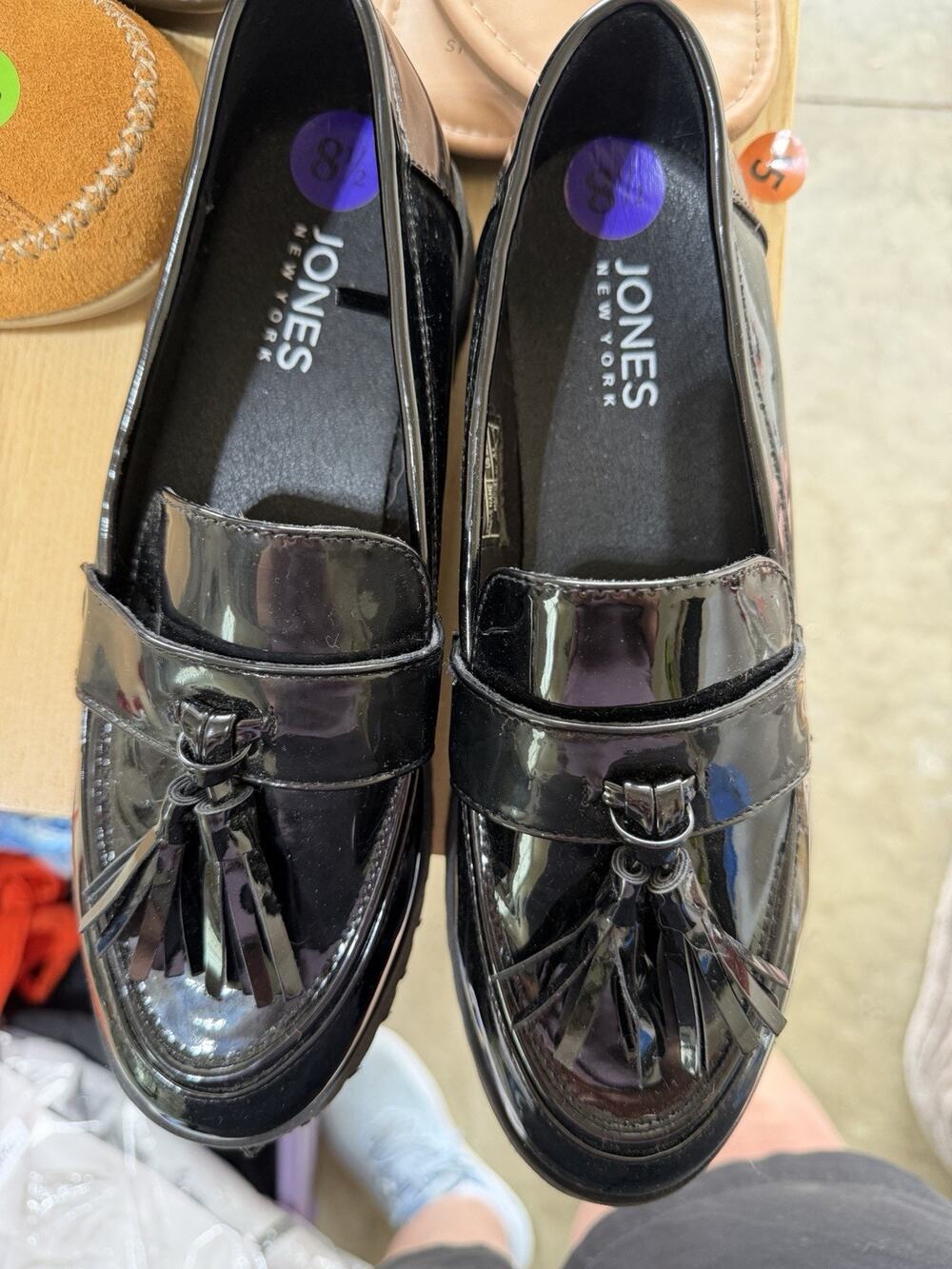 Jones New York Patent Leather Loafers with Tassles Black Size 8.5 M